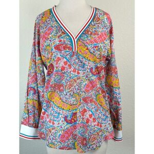 Magazine Paisley V Neck Tunic Blouse Medium NWT 100% Cotton Lightweight Boho